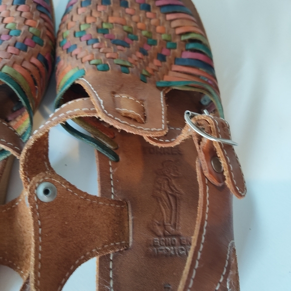 Vintage Mexican Leather Huarache Sandals – Multicolor Woven Flats - Picture 3 of 6